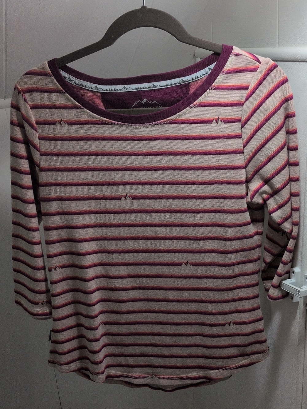 Striped Cream and Pink Long-Sleeve Scoop Neck Tee 3/4 Sleeve
